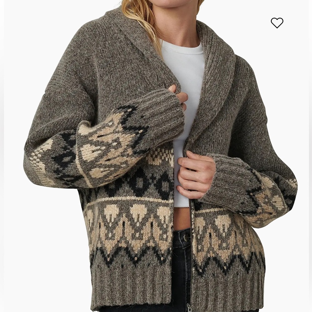 NEW Joe’s Jeans The Inga Fair Isle Cardigan Charcoal Brown sz S